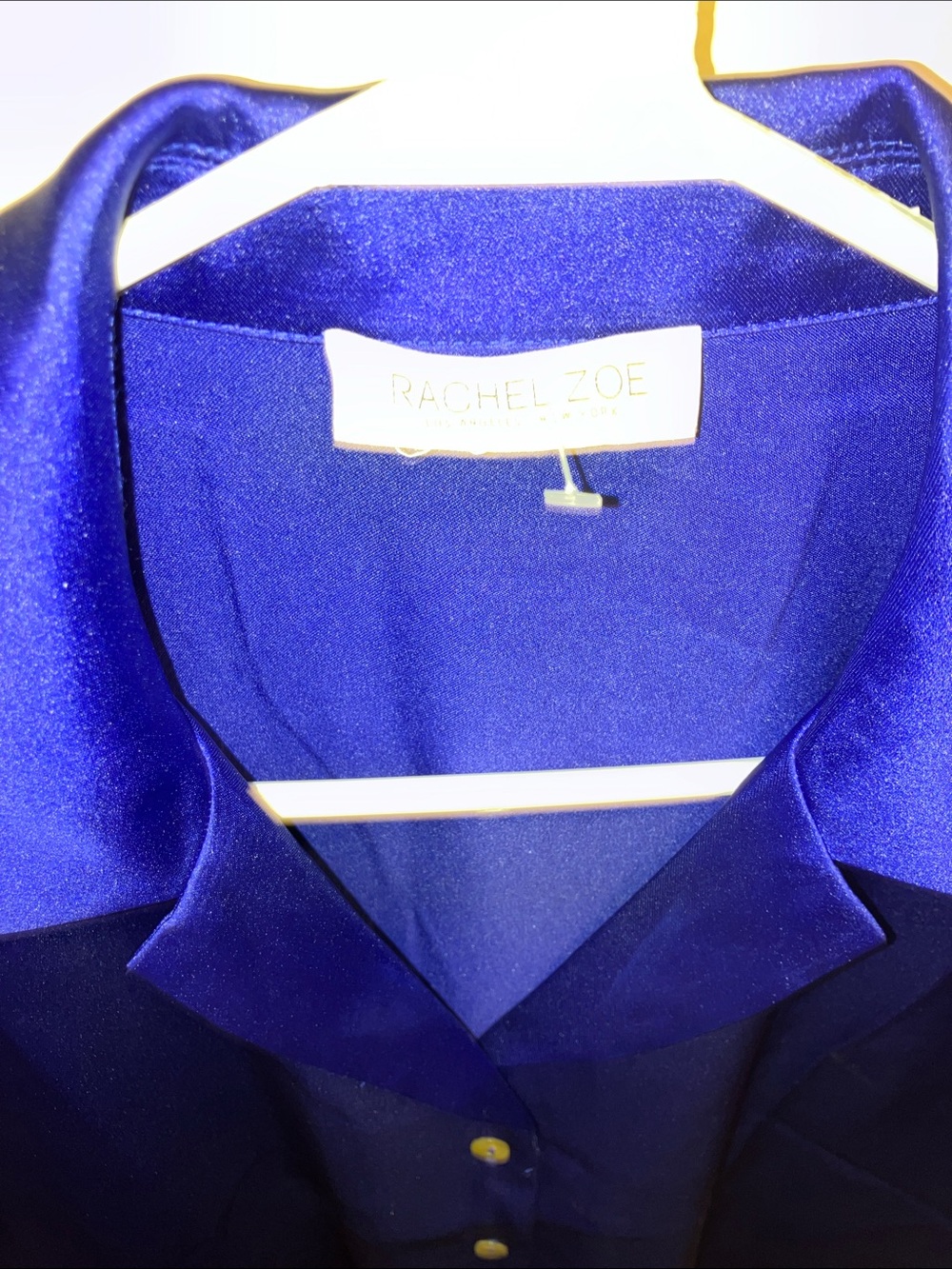 Rachel Zoe Satin Button-Front Blouse in Cobalt Blue Tie Front XL - Picture 2 of 3